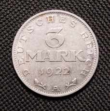 3 Mark 1922 A mit Umschrift auf dem Revers Weimarer Republik
